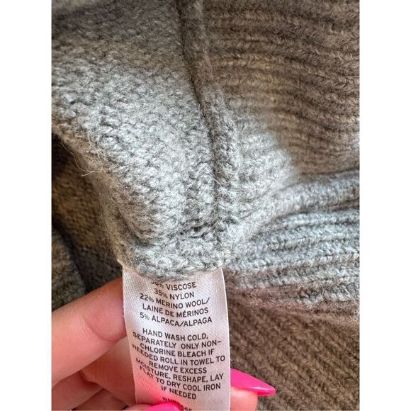 Halogen Gray Puff Sleeve Turtleneck Medium Merino Wool Alpaca Blend Knit - Picture 6 of 6